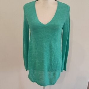 Eileen Fisher Asymmetrical V-Neck Linen and Cotton Blend Knit Sweater Sz XS